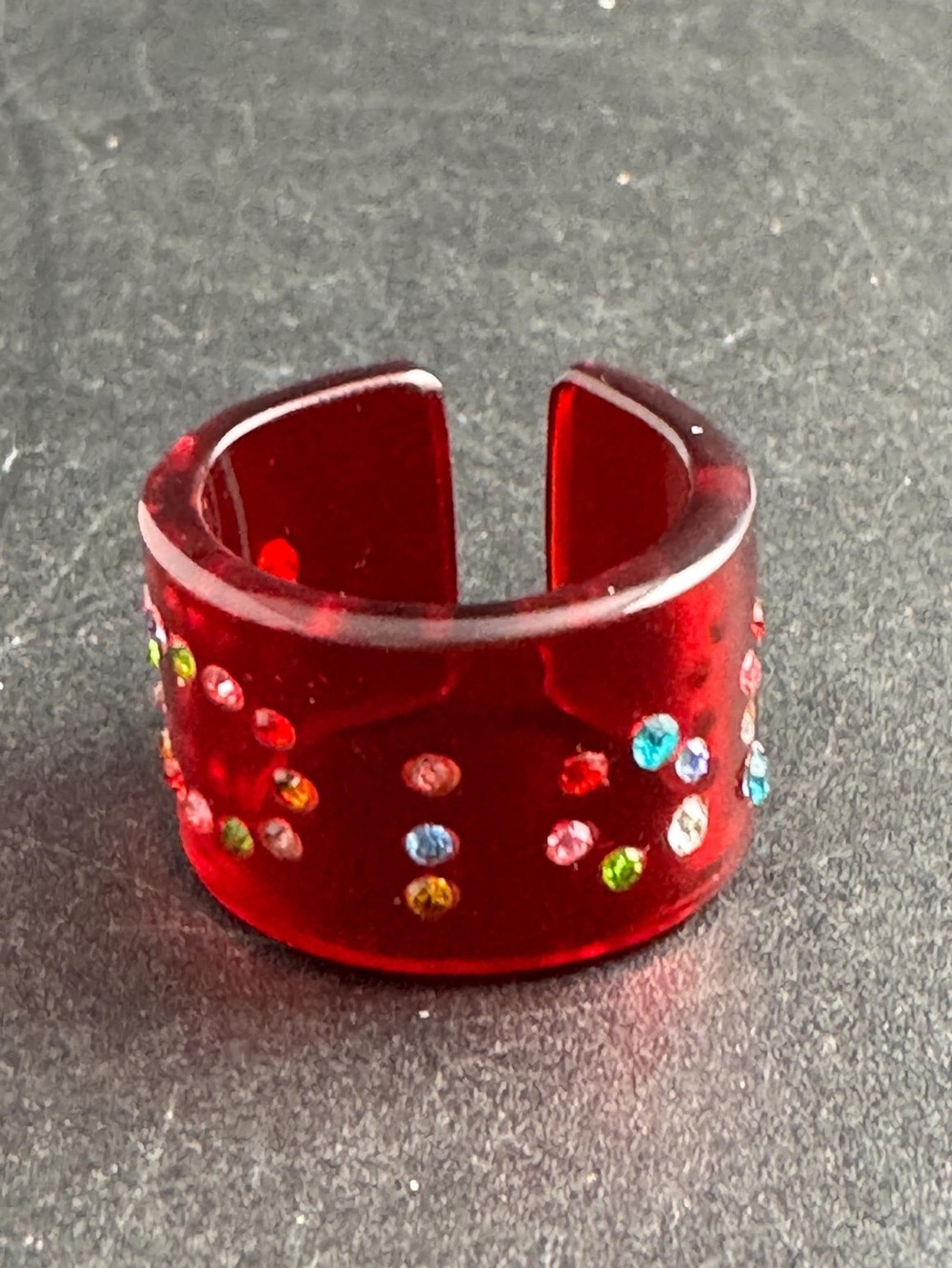 Vintage Dior Resin Crystal-Studded Wide Band Ring